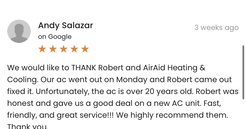 AirAid customer review screenshot from Andy